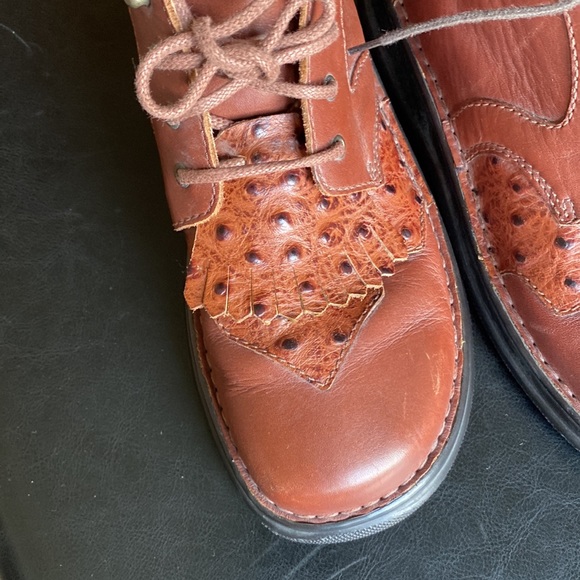 “DOUBLE H” Lace-up Boots Chestnut Colour Smooth & Ostrich with Kilties Size 9.5 - Picture 5 of 14